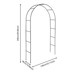 Black Iron Wedding Garden Arch Floor Mount 4-Piece 140 × 38 × 240cm