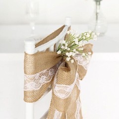 5×108-Inch Natural BURLAP CHAIR SASH White Floral Lace Party Event Supplies