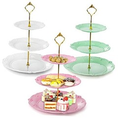 3 Pack 3 Tier Plastic Cupcake Stand, Dessert Plates Cake Fruit Candy Display