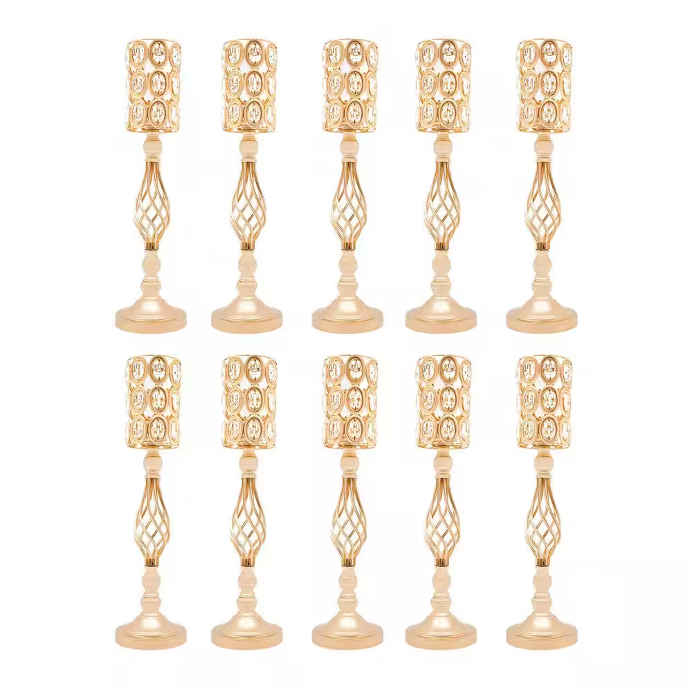 24 In. H Gold Metal Iron Crystal Decor Vases Wedding Party Table Decoration Vase