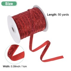 Metallic Glitters Velvet Ribbon 3/8″x50 Yards for Gift Bright Red