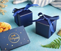 Creative Polka Dot Candy Boxes in Navy Blue – 50 Pack with Ribbon Included