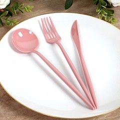 60 DUSTY ROSE Heavy Duty Forks Spoons and Knives Set Party Disposable Tableware