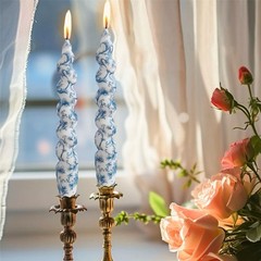 Gedengni Spiral Candle Sticks Printed Candlestick,Set of 4 Long 2D4T-BLUFLW
