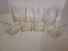 VTG Set Of 6 Glass Square Candle 2.5″ Amber Tint Clear MCM Glasses Bar Raw Edge