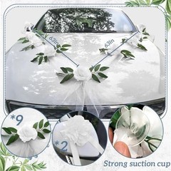 Just Married Car Decorations Kit Wedding Car Decor with Artificial White Roses