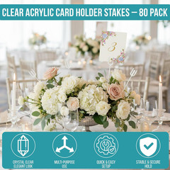 80-Count Clear Plastic Floral Card Holder Picks, 9-Inch Place Holders for Weddin