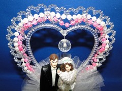New Vintage Bride & groom black tux with pink beaded trim Wedding Cake Top #234