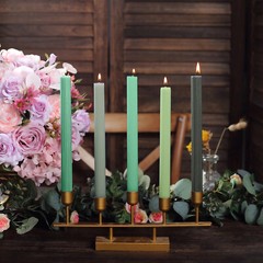 ASSORTED GREEN 5 Ribbed Design 9″ Unscented Premium Wax Taper CANDLES Party