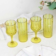 GREEN 6 Plastic 8 oz Crystal Cut Goblets WINE GLASSES Party Events Decorations