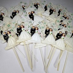 Lot Of 24 Vintage Wedding Cake Cupcake Pick Topper Bride And Groom