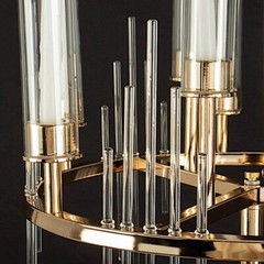 40″ GOLD CLEAR 9 Arm Metal Candelabra Taper CANDLE HOLDER Glass Shades Party