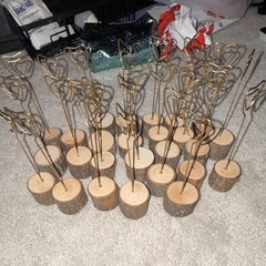 Rustic Wood & Metal Heart Place Card Holders for Wedding Tables, Matte Finish