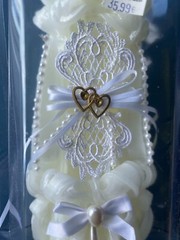 New Lillian Rose Pearl Unity Wedding Ceremony Pillar Candle NOS Hearts Lace