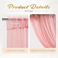 10x8ft Tulle Backdrop Curtain with Lights String for 2 Panels(5*8FT) Dusty Rose