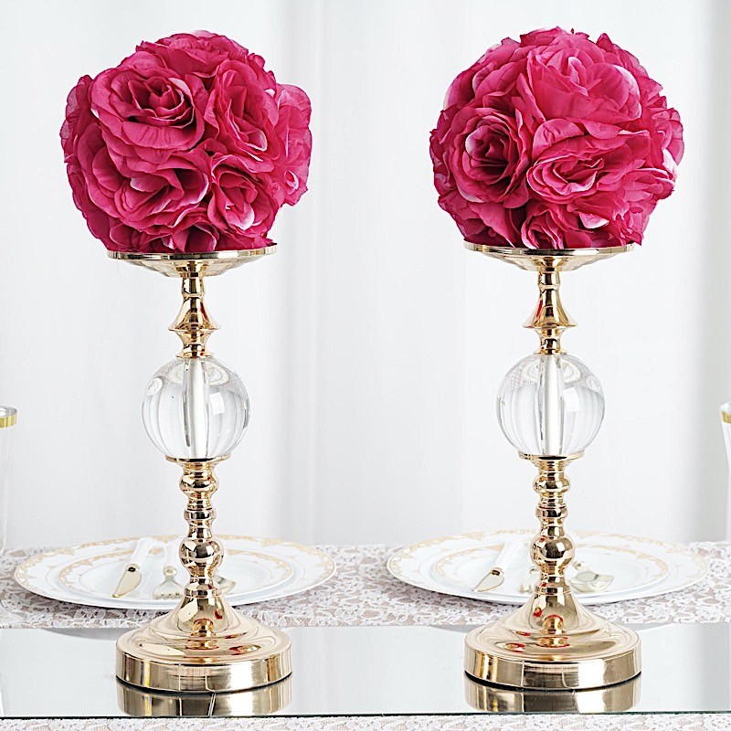 2 FUCHSIA 7″ Silk Roses Flowers Kissing Balls Wedding Party Events Centerpieces