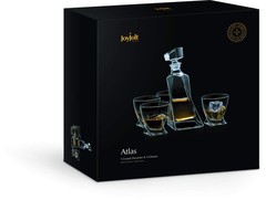 Joyjolt Atlas 5-Piece Luxury Crystal Whiskey Decanter Set 22 Oz Decanter 4 X
