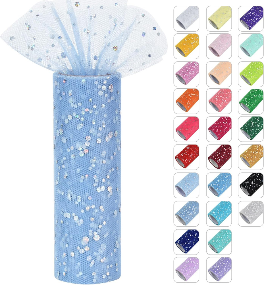 Pink Blue Glitter Tulle Rolls 6 Inch by 10 Yards Sequin Tulle Fabric Ribbon for