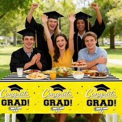 7-Pack Graduation Party Decorations Set, 3 54×108 inches, Yellow