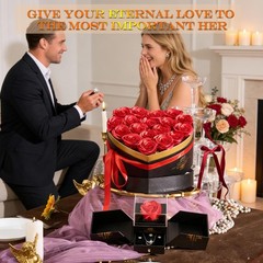 Gifts for Women Artificial Forever Flowers Box & Preserved Roses Red,silver
