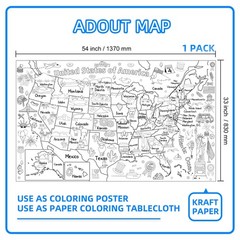 Licidecopai 54×33 Inch US Themed Giant Coloring Poster – 54″L x 33″W, Map