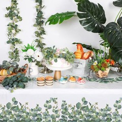 Remagr 12 Pack Sage Green Plastic Tablecloth, Spring Eucalyptus Leaf Greenery…