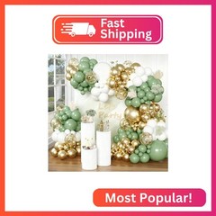 Sage Green Balloons Arch Kit,148pcs 18/12/10/5inch Sage Green White Metallic Gol