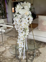 45” Long Wedding Bouquet Large Cascade Real Feel Artificial Flower Orchids Roses