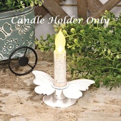 NEW SHABBY WHITE BUTTERFLY Taper Candle Holder 4.5″W Metal Chippy Cottage Chic