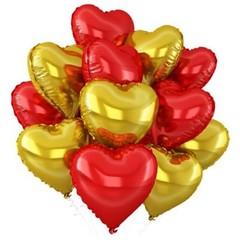 Heart Balloons,12Pcs Red Heart Shaped Foil Balloons,18Inch Gold Helium Red Gold