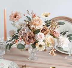 Artificial Flowers Combo Set Fake Flower Leaf Box with Brown & Nude Color