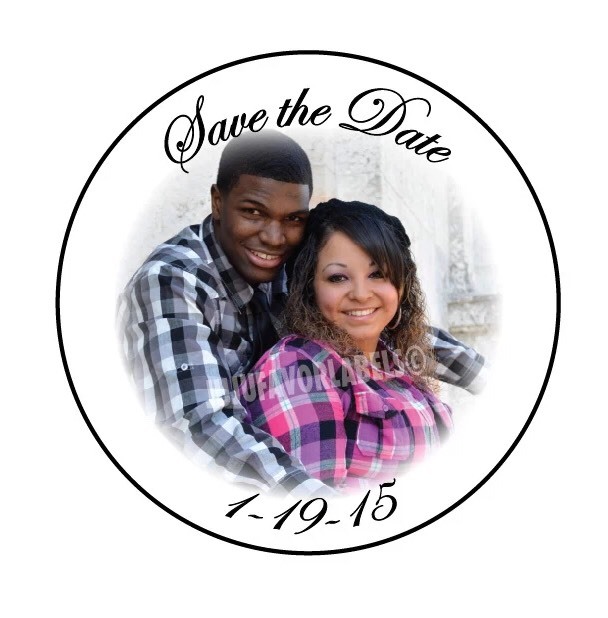 (24) Save the Date Photo Stickers/ Wedding Photo Glossy Labels (1.67″ Round)