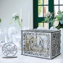 Silver Wedding Card Box with Lock, Wooden Gift Card Box for Wedding Reception…