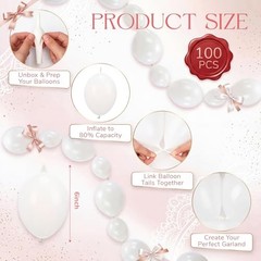 Giant Pink Bow with 100 Pcs White Link Balloons, 31 x 181 Inch Large Ice Silk