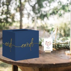 Navy Blue Card Box with Gold Foil Design for Wedding, Party, Graduation Event