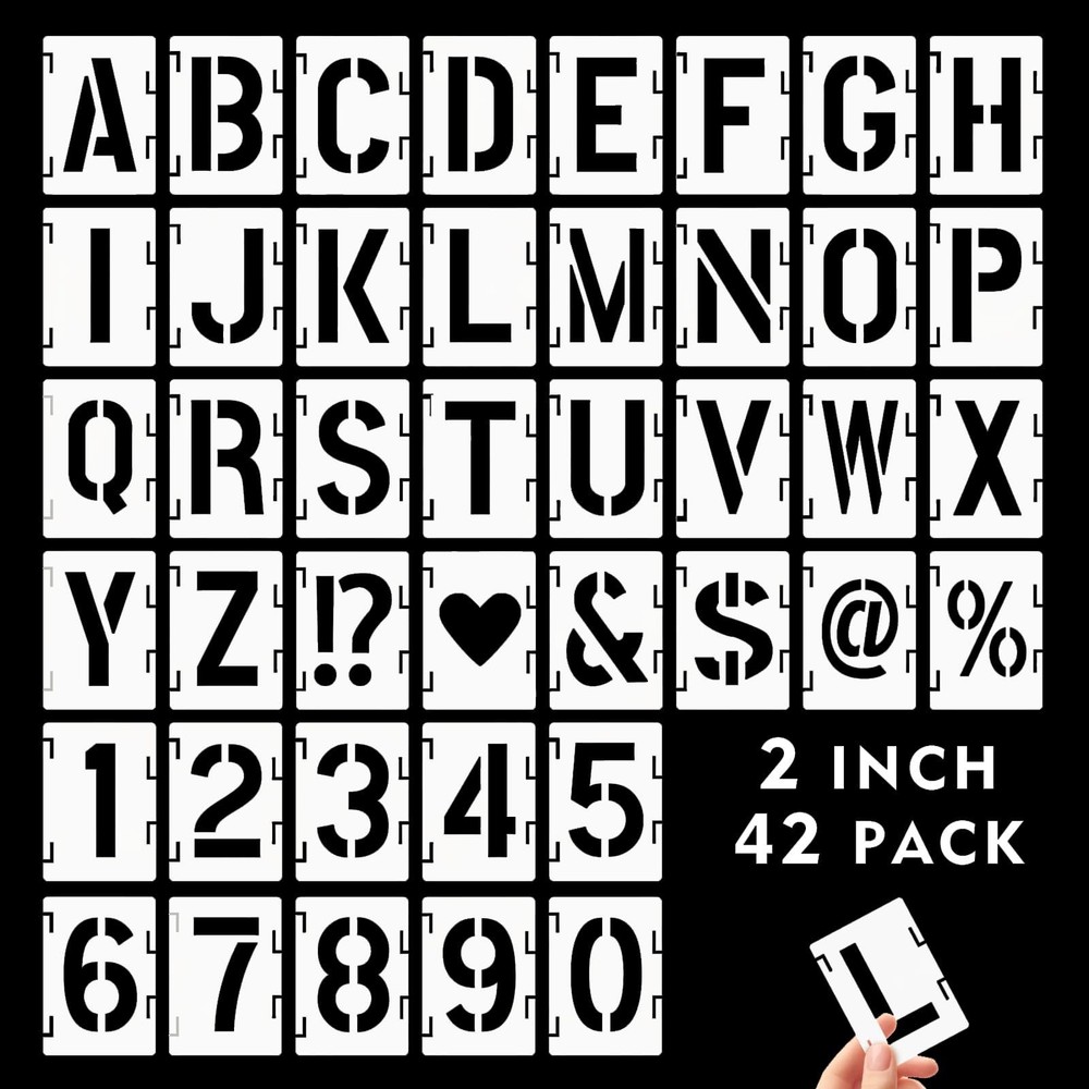 2 Inch Letter Stencils, 42Pcs PET Letter Stencil for DIY Project Art Craft Sp…