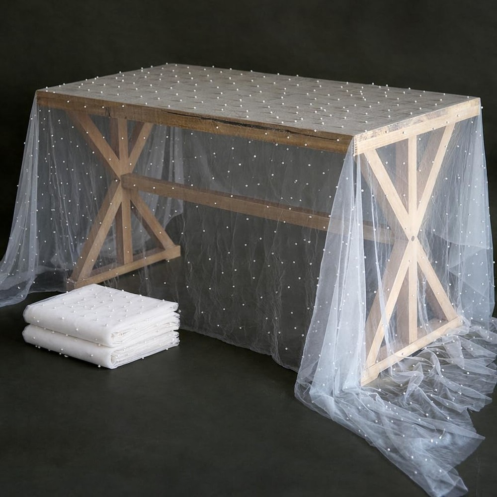 Set of 2 Table Runner 63″ X 120″ Wedding Veil White Dessert Tablecloth Chiffo…