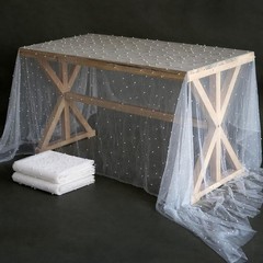 Set of 2 Table Runner 63″ X 120″ Wedding Veil White Dessert Tablecloth Chiffo…