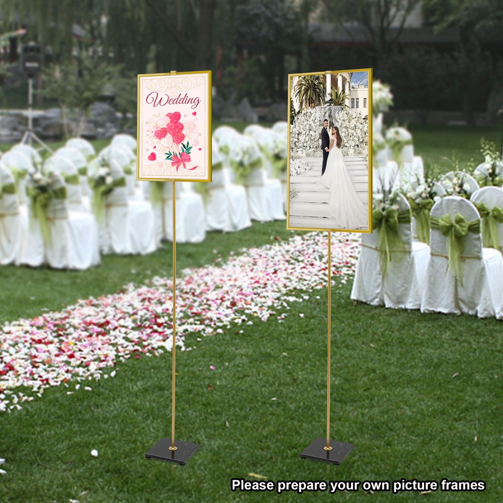 Set Of 2 Gold Wedding Reception Welcome Display Stands Floor Mount