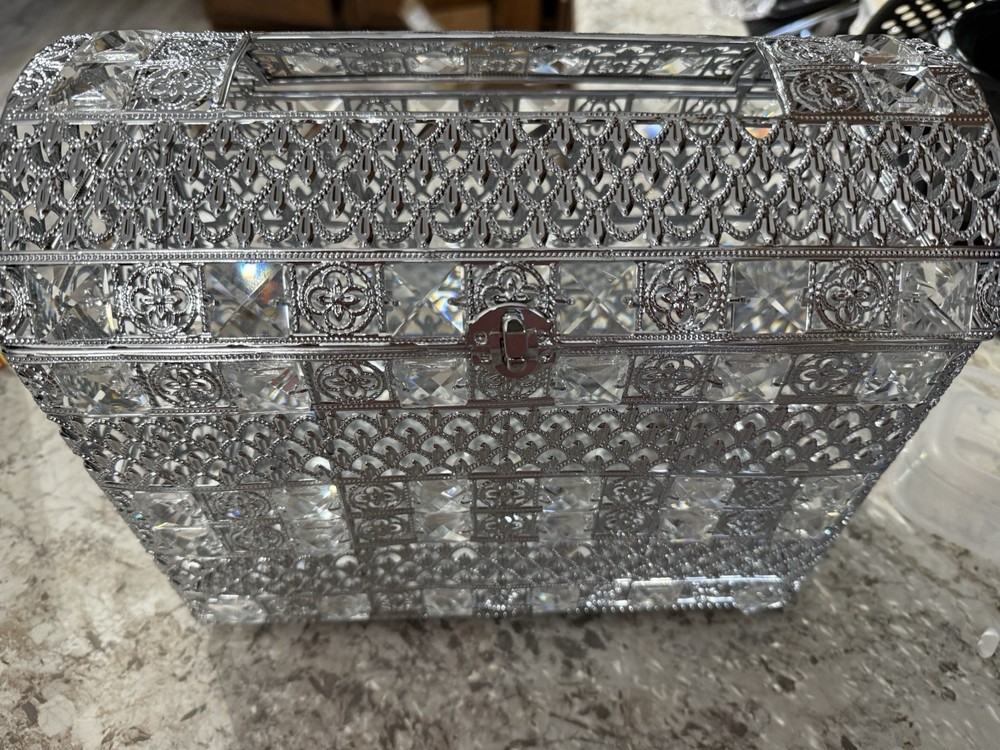 Silver Sparkle Crystal Wedding Card Box with Lid – Elegant Keepsake Envelope Cas