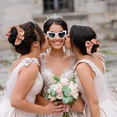Satin Bridesmaid Scrunchies Bachelorette Hair Ties Set of 8pcs White&Sage Green