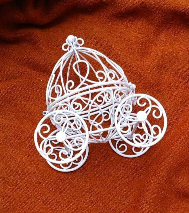 PUMPKIN White Metal Cinderella Style Carriage Wedding Table Centerpiece Decor in
