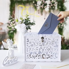 White Wedding Card Box with Lock, PVC Gift Card Box for Wedding Decorations f…