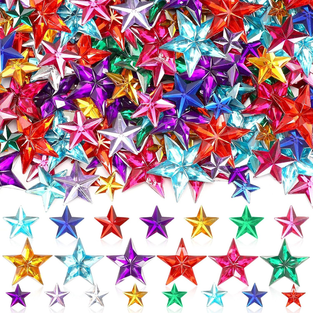 300Pcs Star Rhinestones, Colorful Acrylic Flat Back Crystals Table Scatter for H