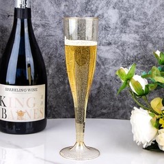 36 Pack Glitter Plastic Champagne Flutes – 7OZ Disposable Champagne Gold