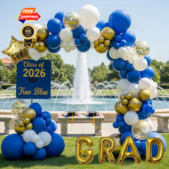 Graduation Balloon Arch Kit for Class 128 Count (Pack of 1), Blue White Gold