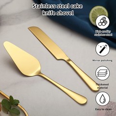 Wedding Cake Knife and Server Set, Gold Titanium Plating Stainless Steel Cake…