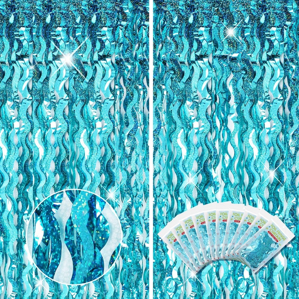 10 Pieces 3.3 x 6.6 Ft Foil Fringe Backdrop Party Wavy Tinsel Fringe Curtain …