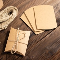 50 NATURAL Rustic Pillow Paper Gift FAVOR BOXES Jute Ribbons Party Decorations