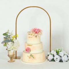 35″ Gold Metal Floral Chiara Arch Table Centerpiece with Rounded Top Wedding